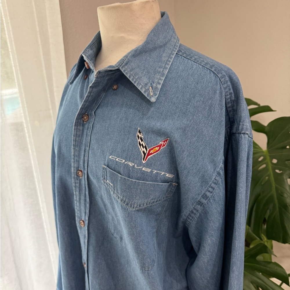 Vintage Corvette Denim‎ Shirt — Harriton — XL — 100% Cotton - Picture 2 of 5